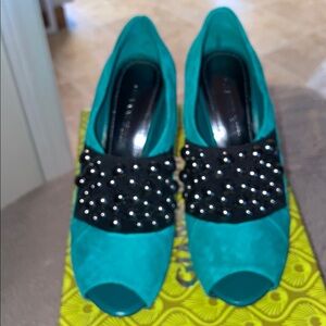 Gianni Bini Pana Green Heels with Studded Strap